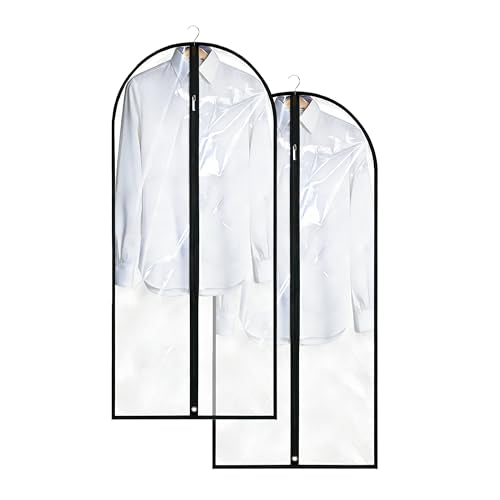Dress Bags for Gowns Long, 60'' Garment Bags for Hanging Clothes, Suit Bag Cover for Storage and Travel, 2 Pack (Clear) - color: Clear, size: 60''- 2 Pack