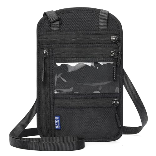 Neck Wallet,Travel for Passport Holder Neck Pouch Wallet RFID Blocking Men Women with Adjustable Neck Strap - color: A-Black