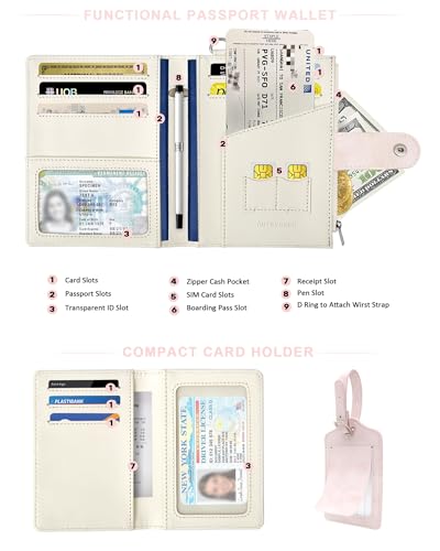 Passport Holder for Travel, Rfid Passport Wallet with Zipper - color: Petal Blush