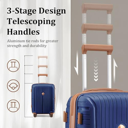 Joyway Luggage Sets 5 Piece PP Hardshell Carry on Suitcase, Travel Lightweight Carry-on with Double Spinner Wheels and TSA Lock, Blue - color: Navy Blue, size: 5 piece set