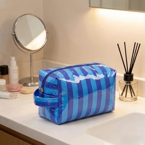 PVC Striped Clear Coated Waterproof Makeup Bag(14Blue Striped) - color: 14Blue Striped