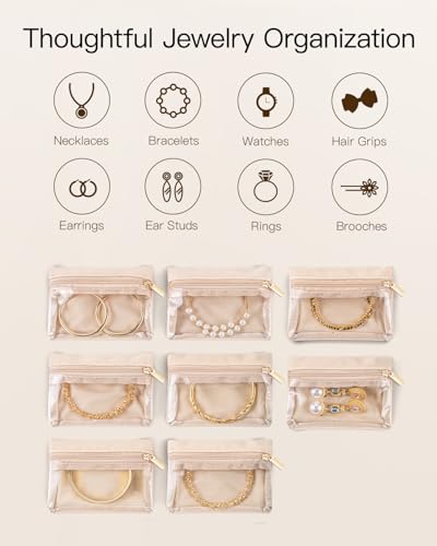 VLANDO Travel Jewelry Box with 8 Clear Velvet Zipper Pouches,Green - color: C.8 PCS Green