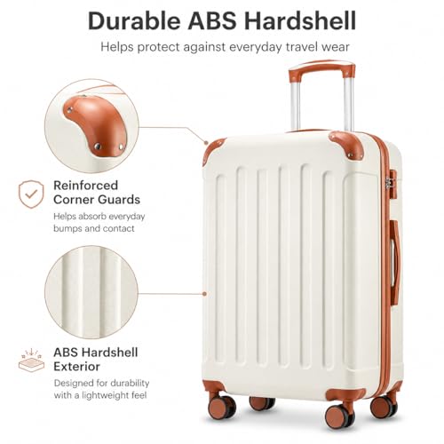 YOETEY 5-Piece Hardshell Luggage Sets, 20/24/28 Inch, White Brown - color: White