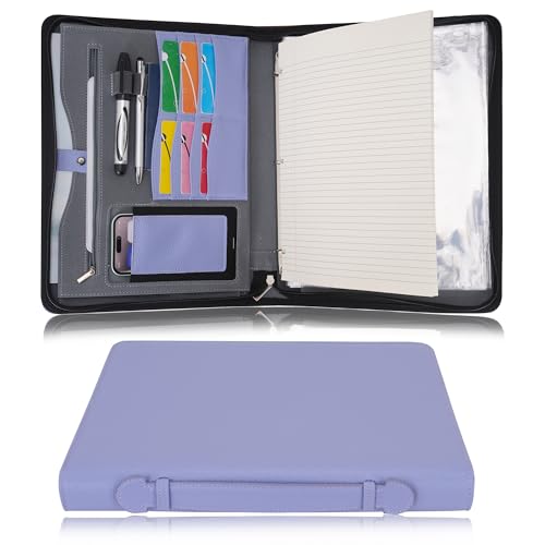Wonderpool Travel Zippered Portfolio 3 Ring Binder A4 Padfolio Document Case with Removable Clipboard Legal Pad Holder, Business Office School Organizer for Men and Women (Purple) - color: Purple