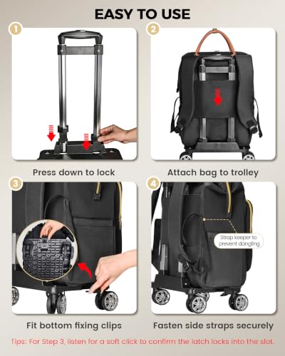 Ytonet Rolling Backpack for Women, 15.6 Inch Laptop Backpack with 4 Wheels - color: Black
