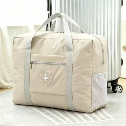 Lightweight Travel Duffel Bag, Foldable Carry on Weekender Overnight - color: Off White
