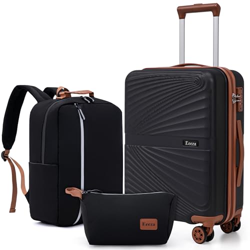Eeeza Carry On Luggage Set Suitcase 3 Piece,Black (20"/BP/TB) - color: Black