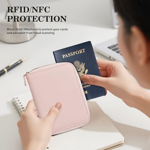 CoBak Passport Holder Cover with Safe Zipper Closure - color: Pink