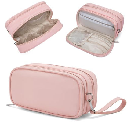 Large Makeup Bag for Women, PU Toiletry Bag with Compartment (Pink) - color: Pink