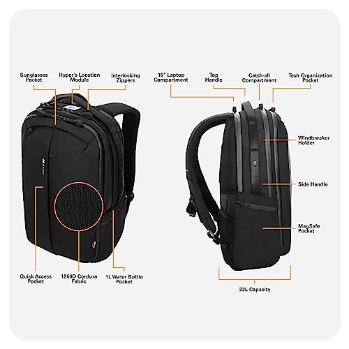 HyperPack Pro 22L Slim Travel Backpack with 'Find My' Compatibility - Fits up to 16” Laptop. Anti Theft w/RFID Protective Pocket. - style: Hyperpack Pro