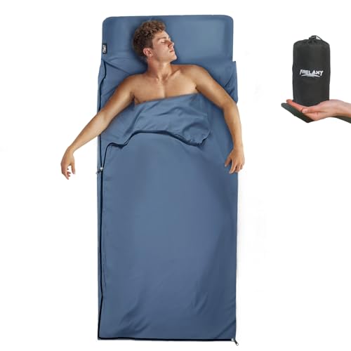Frelaxy Sleeping Bag Liner, XL Travel Sheet for Camping, Hotels and Hostels - color: Navy - Full-Length Zipper