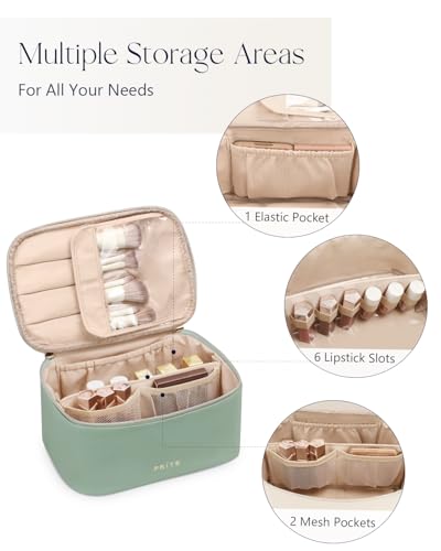 Prite Makeup Bag Travel Cosmetic Case, Women Toiletry Bag Organizer, Green - color: Green