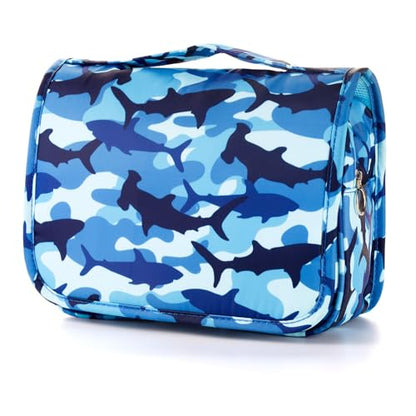 Kids Hanging Toiletry Bag for Boys, Travel Toiletry Bag for Little Young Boys Waterproof Wash Bag Toddler Traveling Toiletries, Shark Blue Camo - color: Shark-Blue