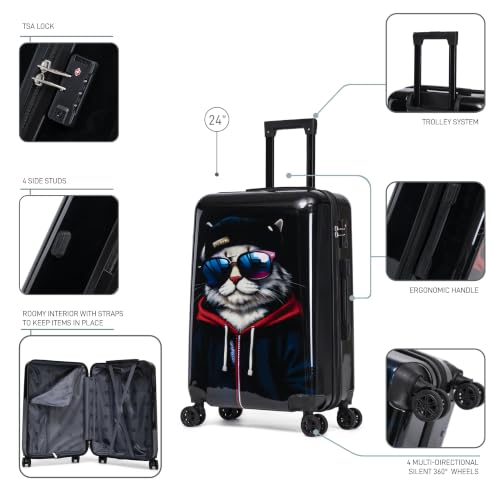 InUSA Cat Print 24-Inch Hardside Spinner Luggage Lightweight & TSA Lock - color: Cat, size: 24 Inch