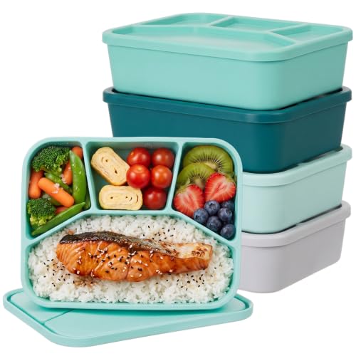 Ziliny 4 Pcs Silicone Bento Box Reusable Lunch Container, Coastal Colors - color: Coastal Colors