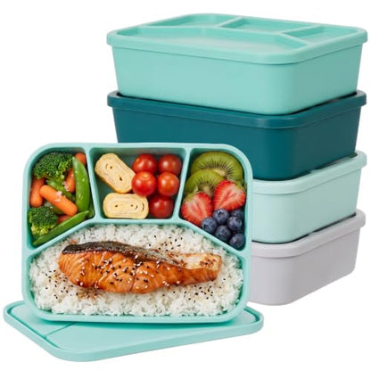 Ziliny 4 Pcs Silicone Bento Box Reusable Lunch Container, Coastal Colors - color: Coastal Colors