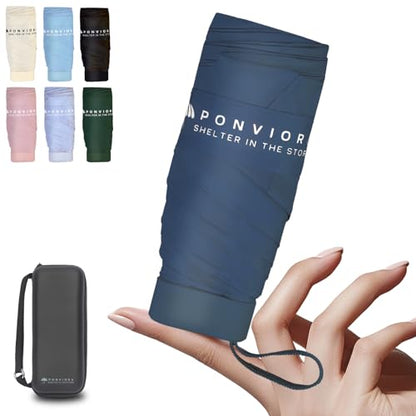 Compact Mini Windproof Travel Umbrella-UPF 50+ Sun & Rain Protection, Small Folding Design Fits in Pocket or Purse, Lightweight Portable with Case for Women, Men & Kids - color: Navy Blue