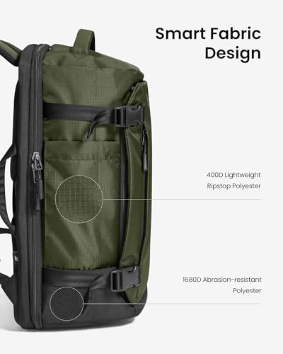 tomtoc Travel Backpack 28L,TSA Personal Item Bag Flight Approved,PFAS Free - color: Green-ripstop, size: 28L