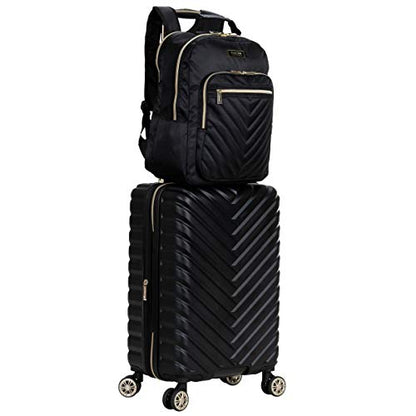 Kenneth Cole REACTION Madison Square Lightweight Hardside Chevron Expandable Spinner Luggage, Black, 2-Piece (20" Carry On + Backpack) - color: Black, size: 2-Piece (20" Carry On + Backpack)