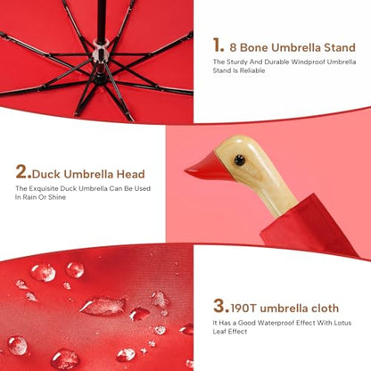 Cute Duck Umbrella Travel Size Compact Umbrella Rain Sun for Girls Gift - color: 03.Red