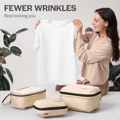 Aerotrunk Ultralight Compression Packing Cubes for Travel, 3-Pack, Beige - color: Beige, size: 3-Pack