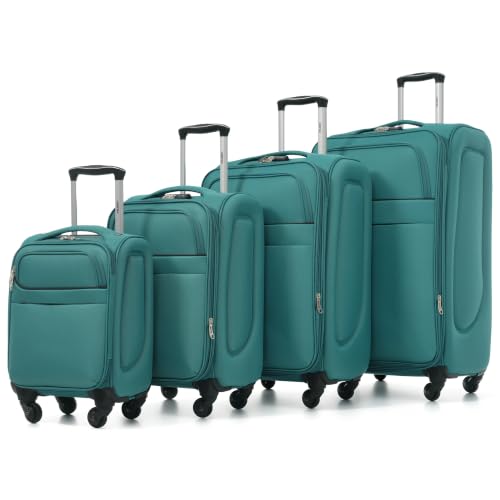 Merax 4-Piece Luggage Set 18/22/26/30,Softside Spinner Suitcase,Blue Green - color: Blue Green(18/22/26/30)