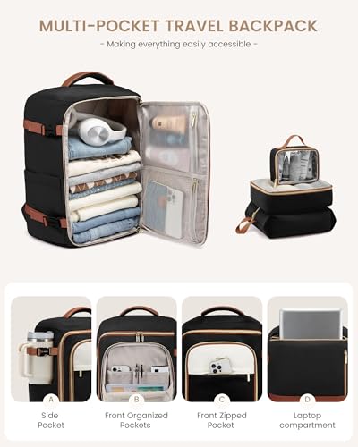 LOVEVOOK Travel Backpack Carry on Flight Approved for Women/Men - color: Blue & Black, size: 40L-4PCS