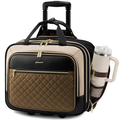 LOVEVOOK Rolling Laptop Bag for Women, Underseat Carry On Bag with Wheels - color: Khaki-apricot