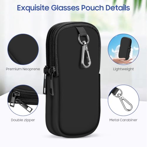 FINTIE Double Sunglasses Case, Soft Neoprene Eyeglasses Pouch with Clip - color: Black