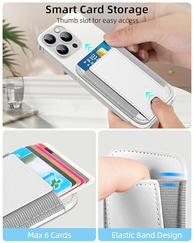 HiWe for MagSafe Wallet, 7 Cards Holder, RFID Blocking, Stronger Magnets - color: White Wallet - Grey Band