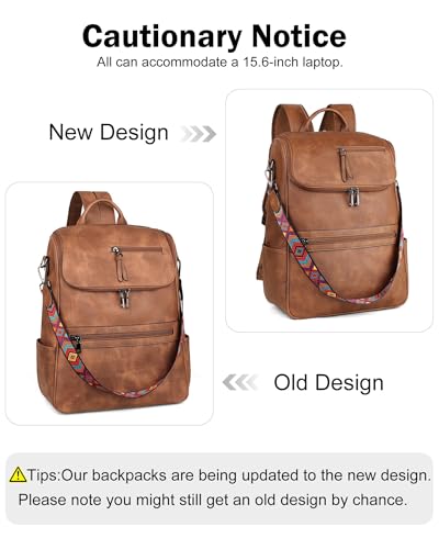 FADEON Laptop Backpack for Women, Vegan Leather 15.6 inch Computer bag - color: Grey Retro Style