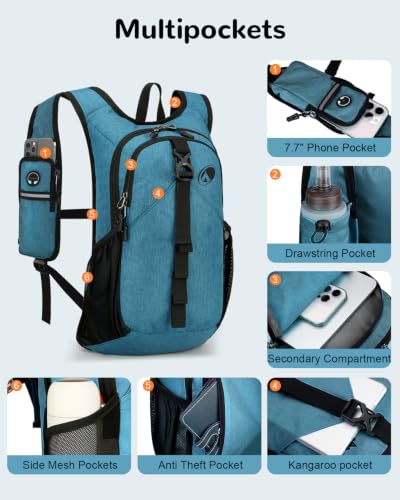 Folding Hiking Backpack with Phone Pocket for Men Women, Small Ultralight Packable Casual Daypack with Shoulder Chest Straps for Travel, 15L Foldable Lightweight Day Pack, Blue - color: Lake Blue