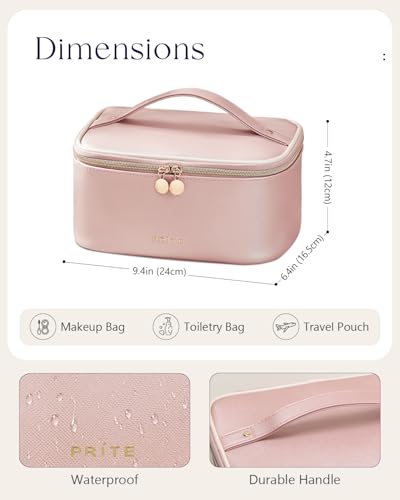 Prite Makeup Bag Travel Cosmetic Case, Women Toiletry Bag Organizer, Pink - color: Pearl Pink