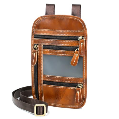 Full Grain Leather Neck Wallet, RFID Blocking Passport Travel Pouch, Cognac - color: Cognac
