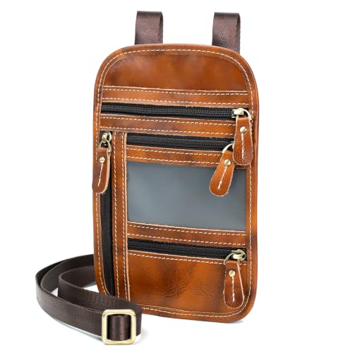 Full Grain Leather Neck Wallet, RFID Blocking Passport Travel Pouch, Cognac - color: Cognac