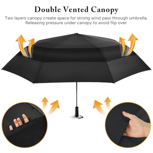 Rainbow Umbrella Windproof Automatic - 46/54inch Extra Large Double Canopy - color: 04.Black 54Inch