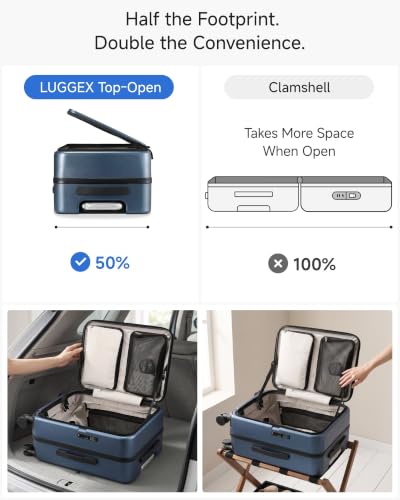 LUGGEX Top Opening Trunk Carry On Luggage, Aluminum Frame, Blue, 21" - color: Blue, size: 21 Inch Aluminum
