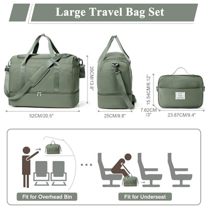 Large Travel Duffle Bag,Carry-on Overnight Weekender Bags for Women - color: Green with Toiletry Bag