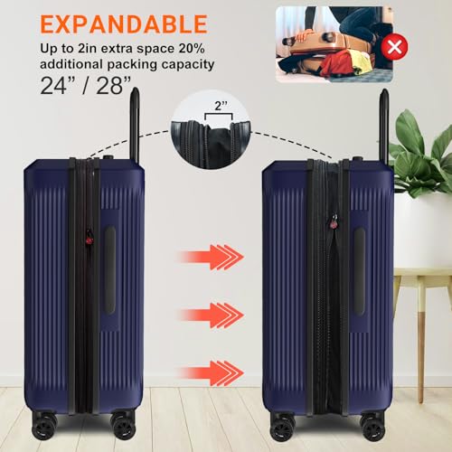 Verdi Hardside Expandable Luggage Set, Carry-On/24-In Suitcase with Spinner Wheels - color: Navy, size: 2-Piece Set (20/24)