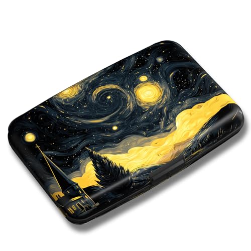Maicican Credit Card Holder, Mini RFID Blocking Aluminum Wallet - color: Golden Starry Sky