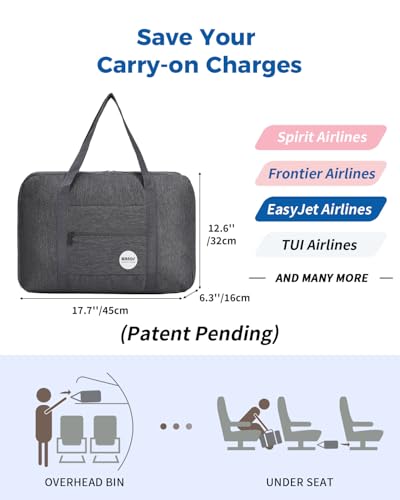 WANDF Personal Item Travel Bag, Carry On Duffle Bag Women - color: Denim Grey