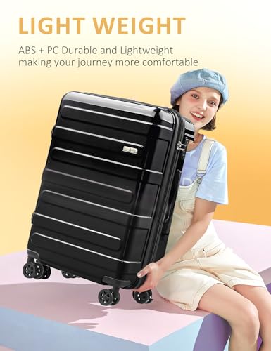 Tolino Luggage Sets 2 Piece (20/24 In),Expandable Suitcases with Wheels - color: Black, size: 2 Sets(20In/24In)