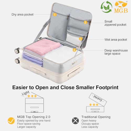 MGB 24 Inch Expandable Checked Luggage Hard Shell Suitcase (Cream) - color: Cream, size: 24 inch