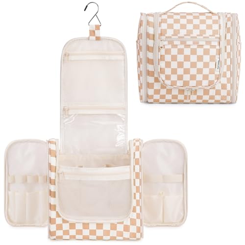 Narwey Large Hanging Travel Toiletry Bag for Women, Makeup Cosmetic Bag - color: C-Light Checkerboard-1, size: Large