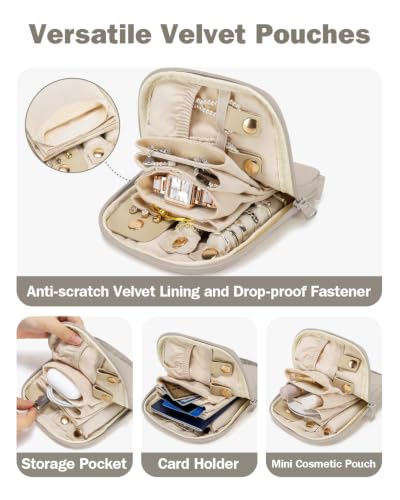 Travel Jewelry Case with Necklace Holder, Earring and Ring Organizer, Camel - color: Camel