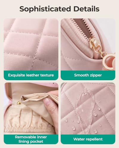 BAGSMART Travel Jewelry Case, Leather Zip for Rings Necklaces - color: 2-Light Beige, size: Small