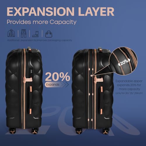 25'' Luggage,Expandable,PC Hardshell Suitcases w/Wheels - color: BLACK, size: 25 inch Single Piece