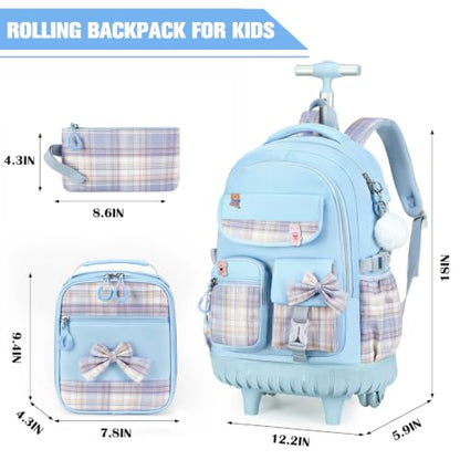 ACESAK Rolling Bow Backpack for Girls with Lunch Bag & Pencil Pouch - color: Blue