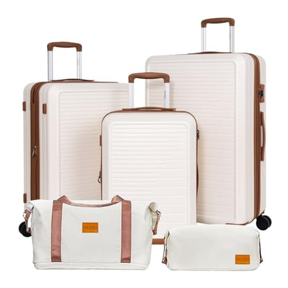 OUZZO Expandable Luggage Sets 5 Piece PC Hardshell Lightweight 20/24/28‘’ - color: white, size: 3 Piece Set-20"/24"/28"