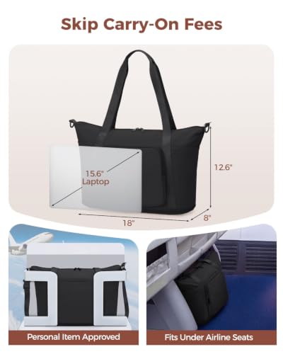 WANDF Foldable Expandable Personal Item Travel Bag for Women Carry On - color: Black
